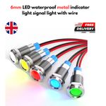 6mm LED Waterproof Metal Indicator Signal Light w/Wire 6-220V Multi Color UK