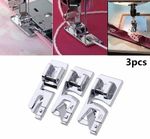 Set of 3 Rolled Hem Presser Foot Sewing Machine Snap on 3mm 4mm 6mm