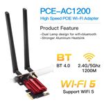 AC1200 WIFI 5 PCI-E Wireless Adapter Desktop PC Internal Card 802.11AC+Bluetooth