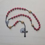 Antique Chaplet 3 Decade Rosary France Crucifix Sacred Heart Of Jesus Red Beads