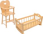 SET OF Dolls Wooden Rocking Cradle Cot Bed and Matching Doll's Feeding High Chai