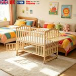 3-in-1 Wooden Baby Cot Bed Natural Pine Small Safe Crib with Mattress UK