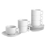 200ml Classic White Stacking Teacup & Saucer Set Tea Coffee Mugs 12/24/48 Piece
