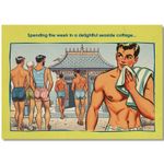 Funny gay postcard inspired by vintage British saucy seaside humour: Cottage