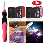 15in1 Light Up LED Crochet Hooks Needles Kit Rechargeable Knitting Weave Tool