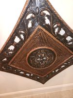 Hand carved wooden Hanging Triangle Headboard. Made In The Philippines. 29x29 