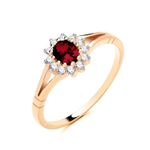 9ct Yellow Gold on Silver simulated RUBY Oval Halo Cluster Ring size J to U