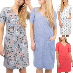M&S Womens Dress Linen Blend Easy-iron Pockets V-Neck Shift Lightweight Summer