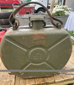 Vintage 6 litre spare wheel Sandrik fuel petrol can, military 1963 