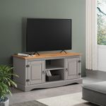 Corona TV Unit Grey Painted 2 Door 1 Shelf Media Stand Solid Wood Pine Wooden