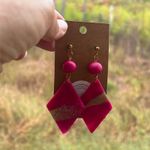Handmade Polymer Clay Earrings Pink Gold Geometric Dangle Statement Jewelry