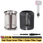 Hair Dryer Inner Filter+Outer Filter Cage for Dyson HD01 HD03 HD08-Metallic Gray
