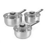 Salter Expert 3-Piece Saucepan Set – 16/18/20cm Cooking Pots with Glass Lids