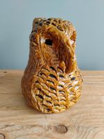 Heavy Rustic Studio Pottery Caramel Glazed Owl Figure Sculpture Signed "S"