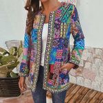 Women Outwear Vintage Ethnic Style Floral Print Long Sleeve Cotton Jacket