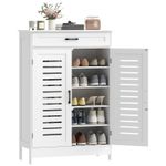 HOMCOM Modern Shoe Storage Cabinet with Louvered Doors and Drawer, White