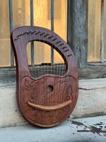 Wooden 15 Metal Strings Lyre Harp Brown Rosewood Dragon Design Lyre Harps