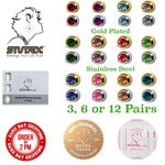 STUDEX 3, 6, 12  PAIRS BIRTHSTONE BEZEL EAR PIERCING STUDS GOLD STEEL EARRINGS