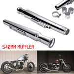 2PCS 21'' Universal Motorcycle Exhaust Pipe Muffler Silver Chopper Cafe Racer U