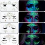 4 PCS Face Gems GLOW IN THE DARK Self-Adhesive Glitter Jewel Tattoo Sticker Fest