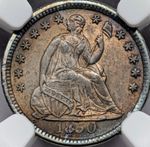 1850 AU58 NGC Seated Half Dime nice orange and blue tone
