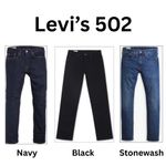 Levis 502 Mens Taper Jeans Navy, Black, Stonewash Designer Denim Regular Pants