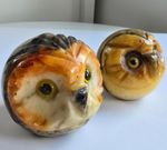 Vintage Hand Carved Italian Alabaster Marble Owl Paperweights c1970s