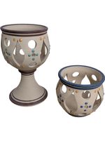 Handmade Ceramic Candle Holder Set Decorative Perforated Design Multicoloured