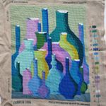Completed tapestry needlepoint Ehrman Kaffe Fassett blue jars blue pots 1994