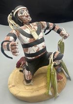 Hopi Native American Kachina Koshare Clown Carved Wood Figurine - Signed