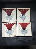 Set of 4 Antique Art Nouveau Relief Tiles – Floral Design c. 1900 