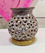 Hand Carved Gray Stone 2 Piece Tea Light or Votive Holder From India 4" T 3.5 W