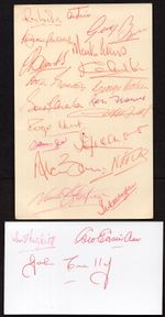 1966 WORLD CUP TWO CARDS SIGNED BY THE ENTIRE ENGLAND SQUAD OF 22 IN RED INK