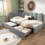 Plush Upholstered Daybed Storage Bed with 2 Drawers 3ft Single Sofa Bed, Grey