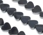 STRAND OF APPROX 74 QUALITY HEMATITE FLAT HEART BEADS, 6 X 5 MM, NON MAGNETIC