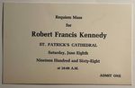 Admission ticket Requiem Mass for Robert F. Kennedy June 8, 1968 FREE SHIPPING