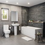 Bathroom Suite Pedestal Basin Sink Close Coupled Toilet & Straight Bath Bathtub
