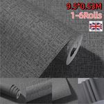 6X Grey Plain Textured Wallpaper Thick Embossed Woven Linen Effect Wall Paper.