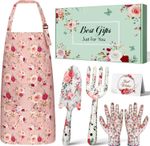 6 Pcs Garden Tools Set for Women, Floral Trowel Fork Gloves Apron Gift for Mum