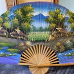 Mid To Late 20th Century Bamboo & Fabric Folding Wall Fan