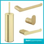 Brushed Brass Bathroom Accessories Set Robe Hook Rail Holder Brush 4 Piece Aeris