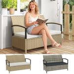 125L Garden Storage Bench, 2 Seater PE Rattan Outdoor Bench Storage Box