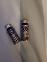 Vintage Cobalt Blue Glass Salt & Pepper Shakers Silver Plate 9.5cm Pair