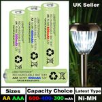 AA & AAA Rechargeable Solar Light Batteries 600mAh 400mAh 300mAh NiMH 1.2V UK