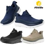 FitVille Mens Extra Wide Slip On Trainers Comfortable Breathable Walking Shoes