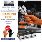 Orange Nitrile Disposable Gloves Strong Heavy Duty Powder Free Car Mechanic 9.8m