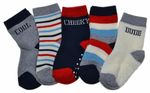 5 pairs of Logo & Stripe Baby Boys socks with Grippers