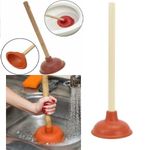 Toilet Plunger Sink Drain Cleaner Wooden Handle Strong Rubber Suction Cup 50cm