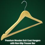 Heavy Duty Premium Wooden Suit Coat Hangers with Non-Slip Trouser Bar