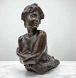 Antonio Carminati (1859-1908) Antique Bronze Sculpture Bust of Woman SIGNED